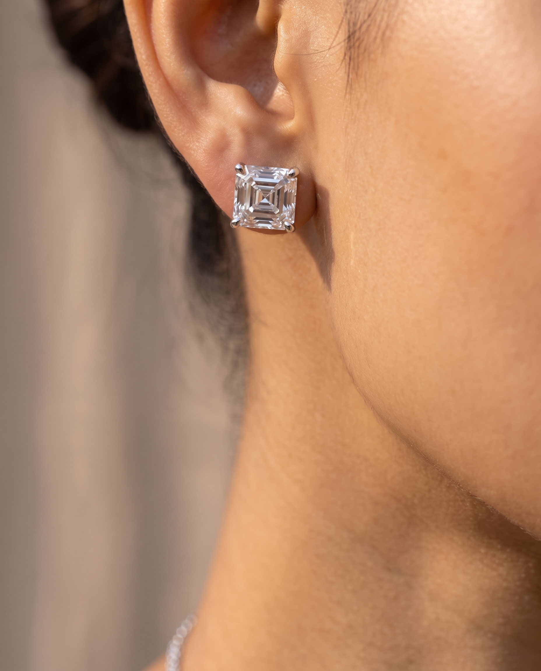Layered Double Chain Necklace with Emerald-Cut &amp; Pear-Cut Diamond Pendants | Dual Strand Solitaire Necklace