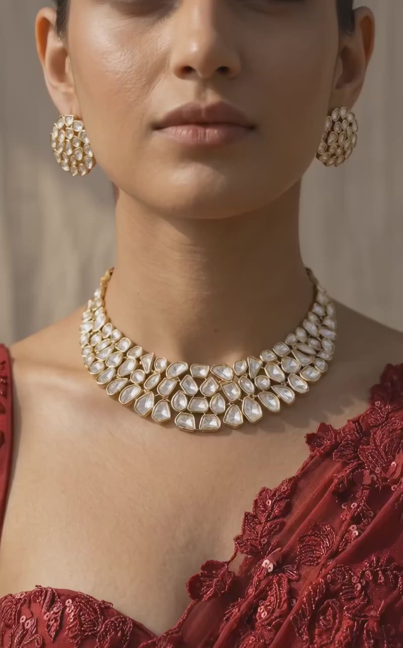 22K Gold Plated Uncut Kundan Choker Set – Royal Bridal Edit