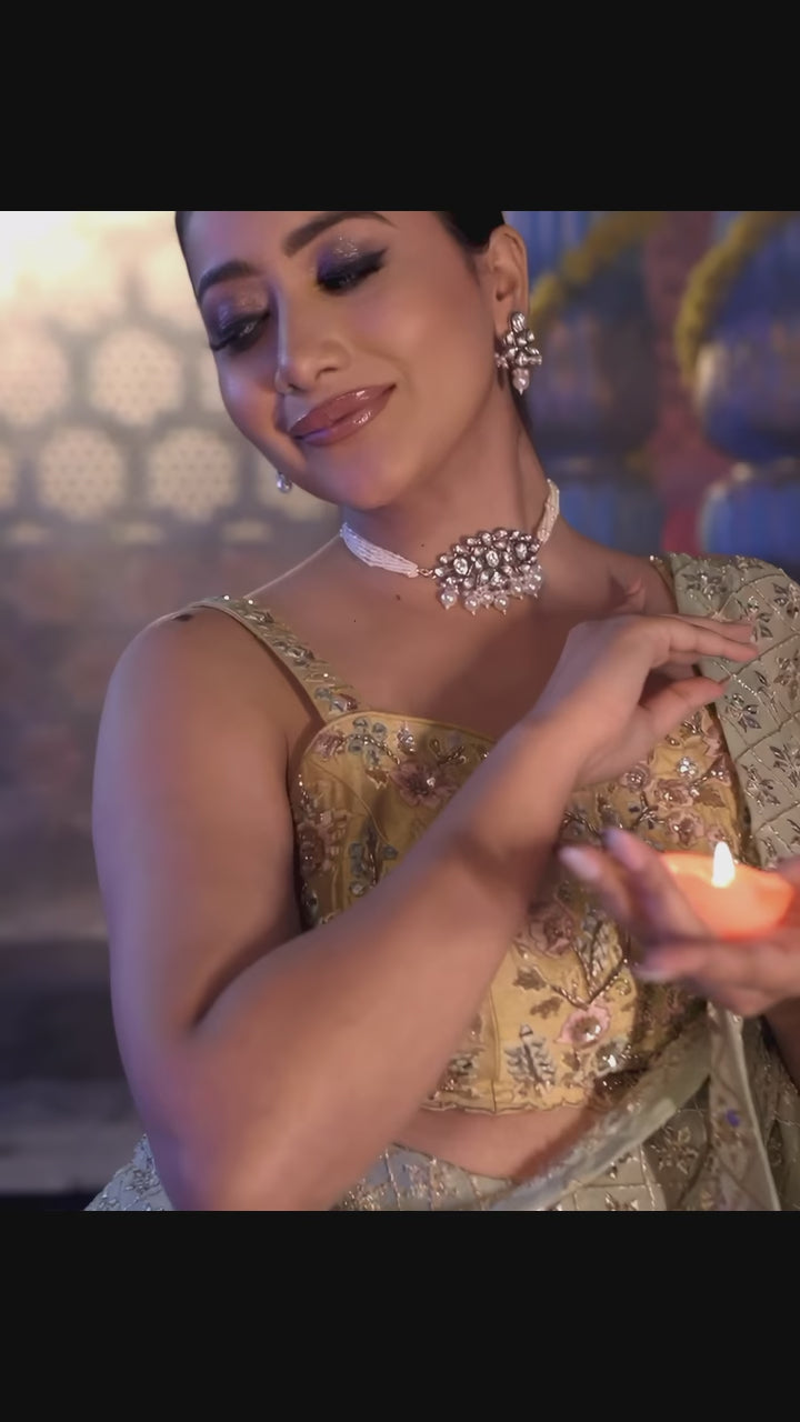 Gold-Plated Handcrafted Kundan & White Pearls Choker