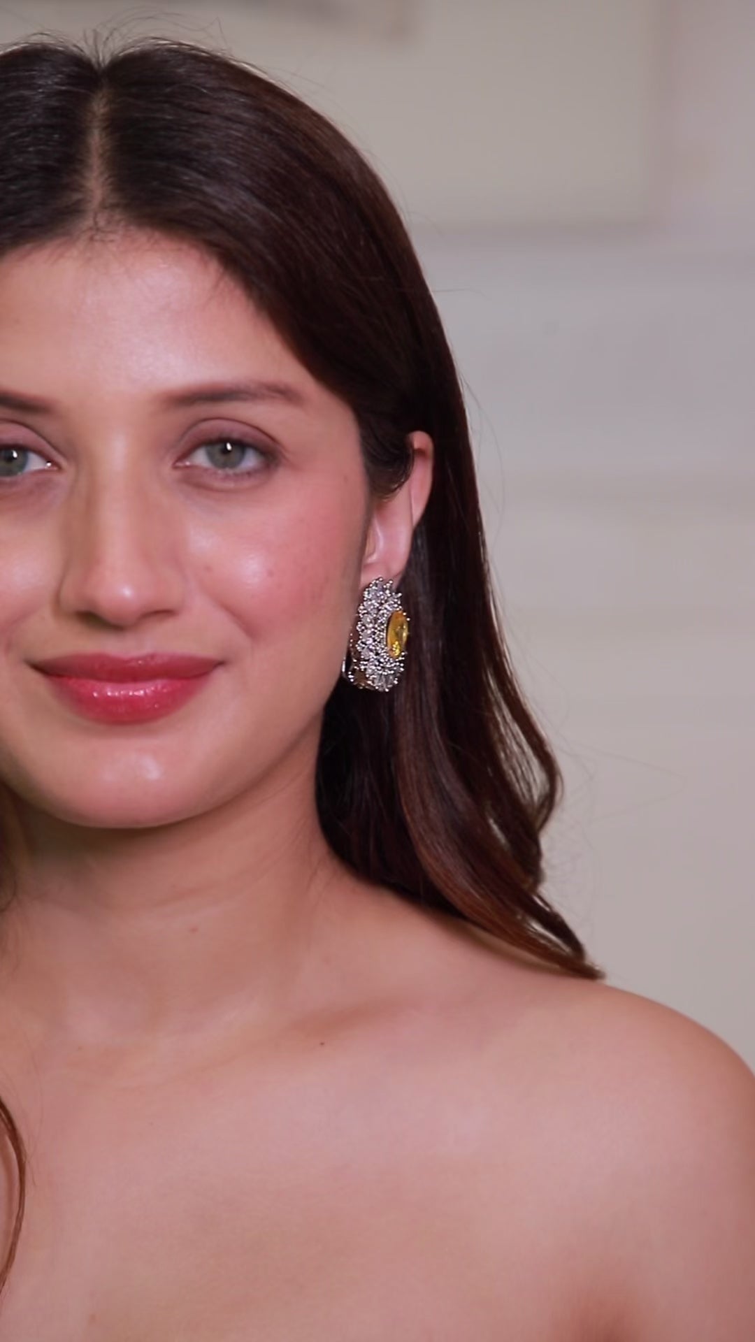 Yellow American Diamond Statement Stud Earrings