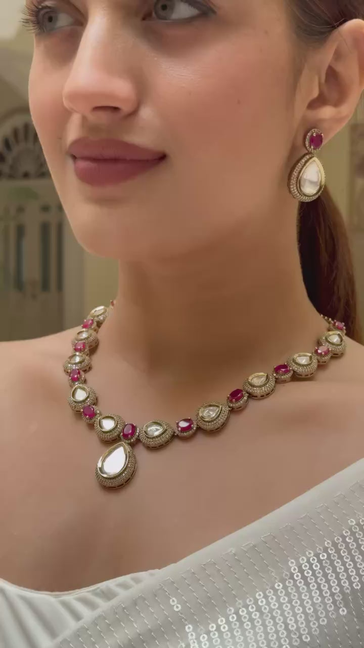 Ethereal Elegance Mossanite Polki Ruby Necklace Set