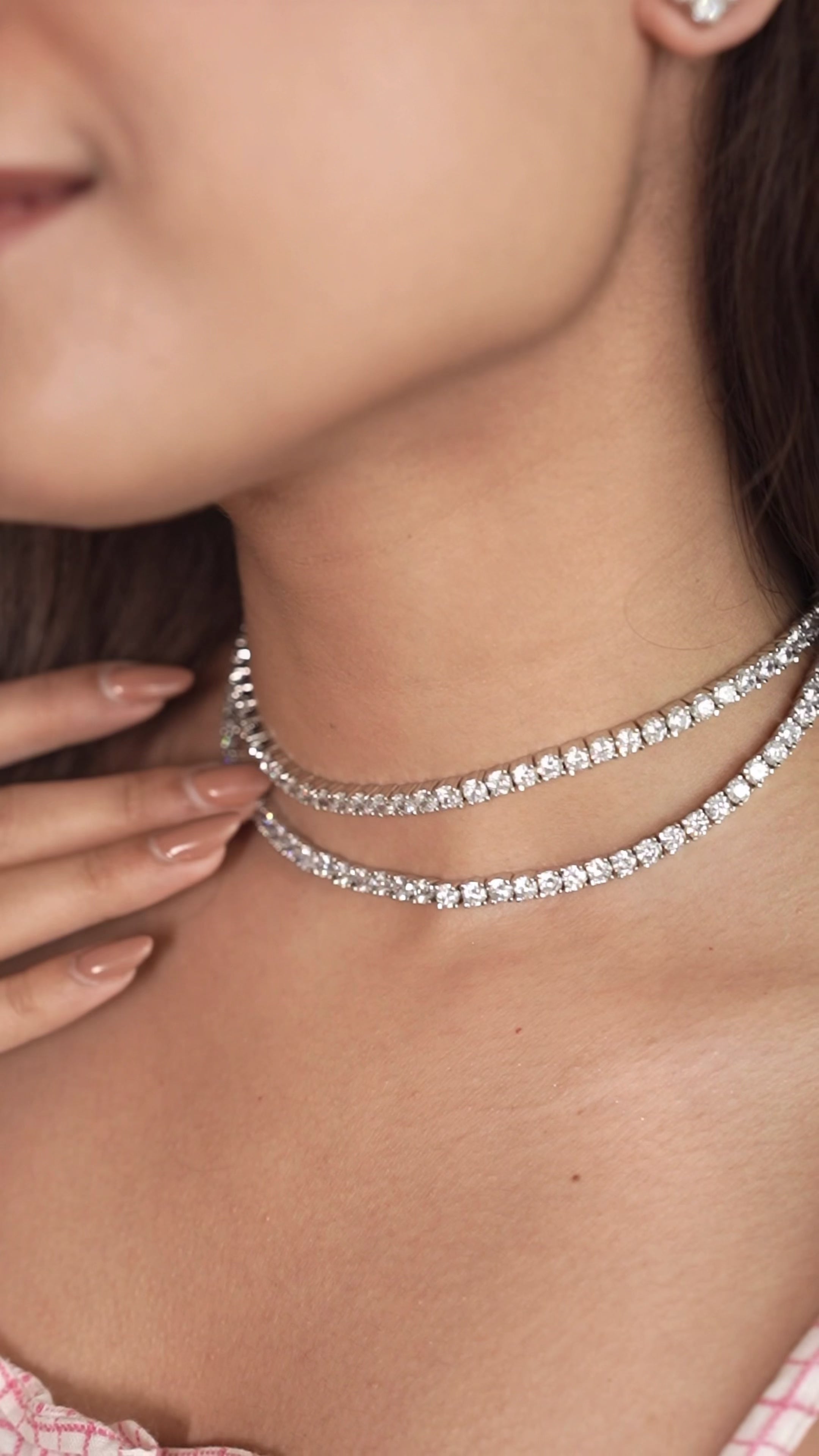 Double Layer Diamond Choker Necklace &amp; Stud Earrings Set