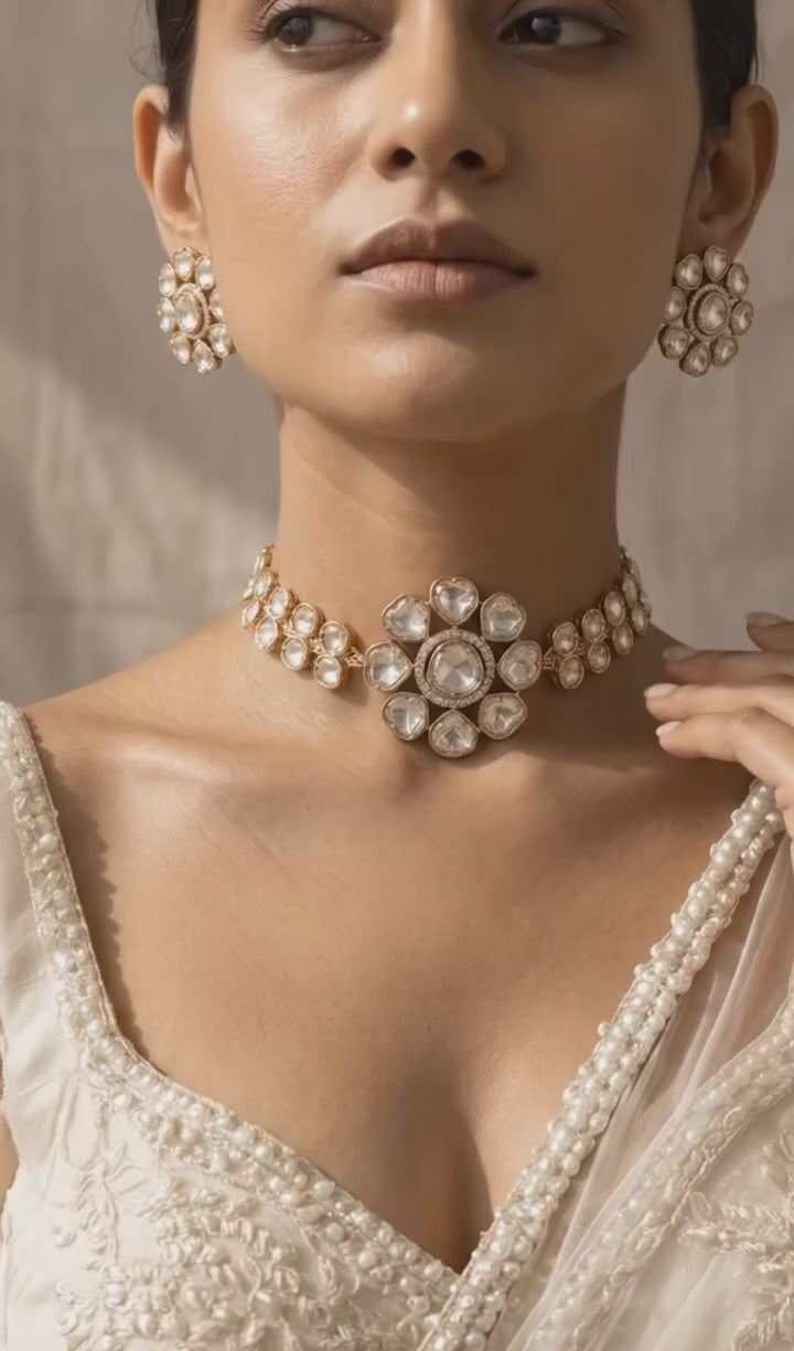 Floral Majesty Gold & Kundan Choker Set – Premium Festive Glam