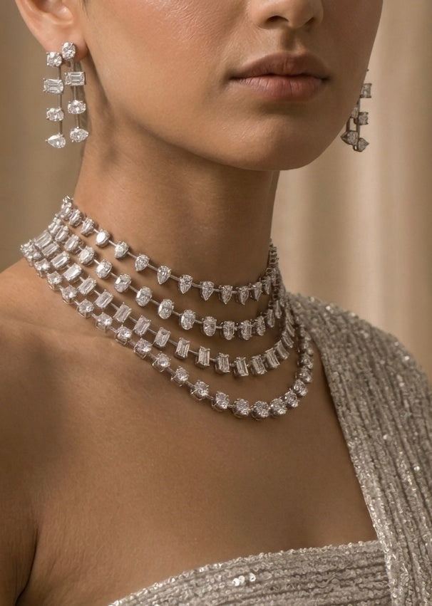 Celestial Layers Diamond Look Choker Set – Luxe Statement Edit