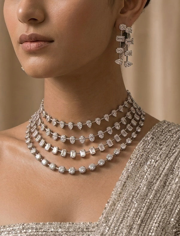 Celestial Layers Diamond Look Choker Set – Luxe Statement Edit