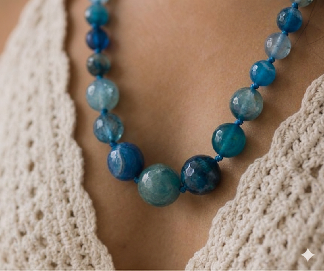 Blue Onyx Mala Necklace | Semi-Precious Gemstone Beaded Necklace