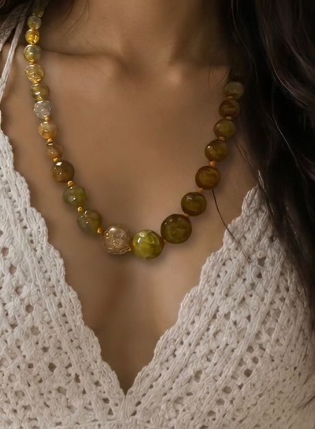 Olive Onyx Mala Necklace | Semi-Precious Gemstone Jewelry