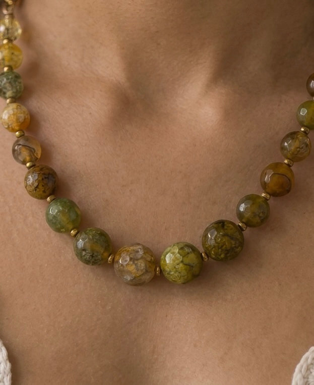 Olive Onyx Mala Necklace | Semi-Precious Gemstone Jewelry
