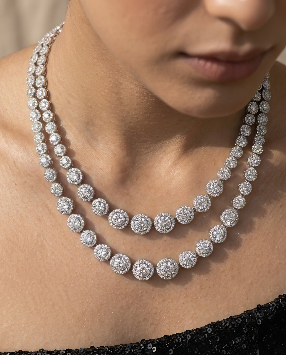 Diamante String Diad Two Layered Cubic Zirconia Necklace