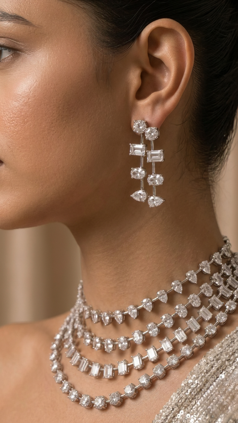 Celestial Layers Diamond Look Choker Set – Luxe Statement Edit
