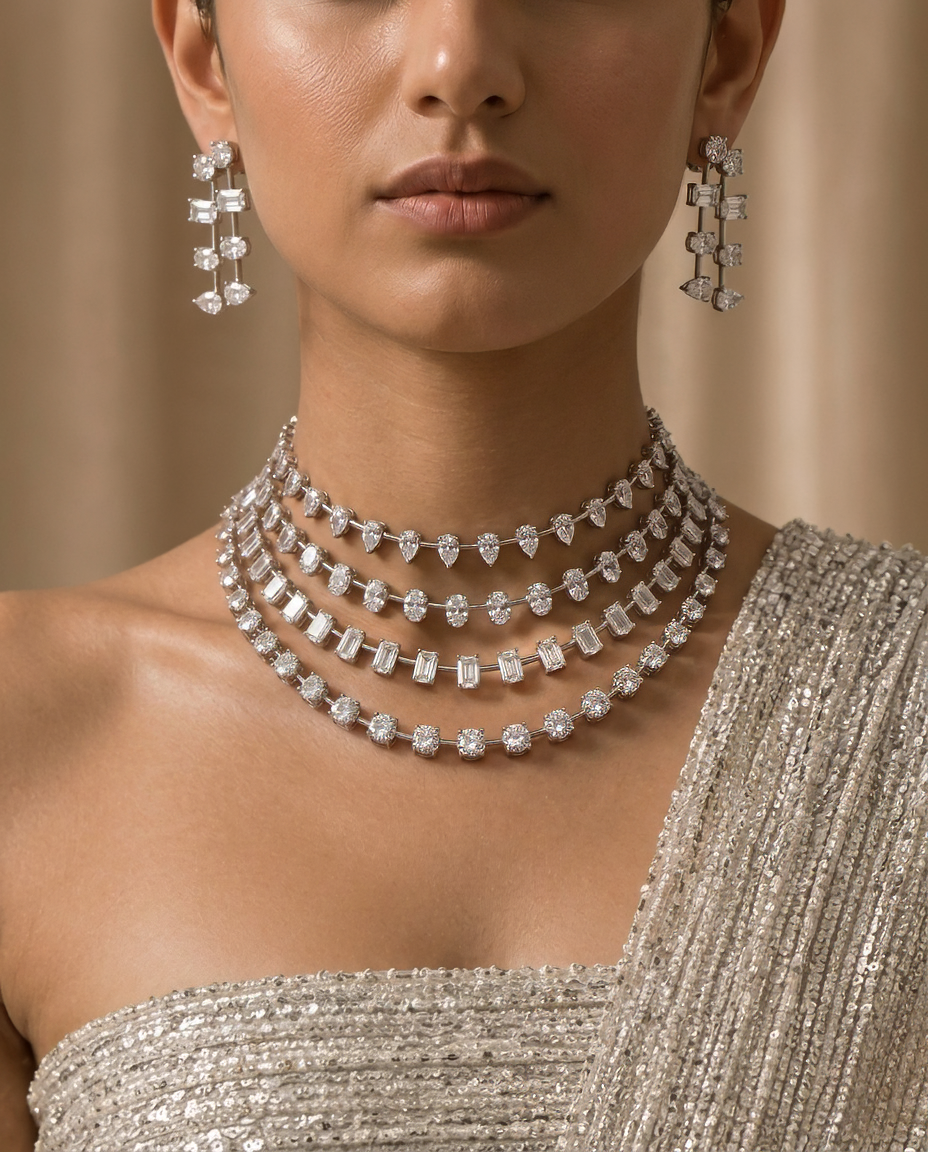 Celestial Layers Diamond Look Choker Set – Luxe Statement Edit