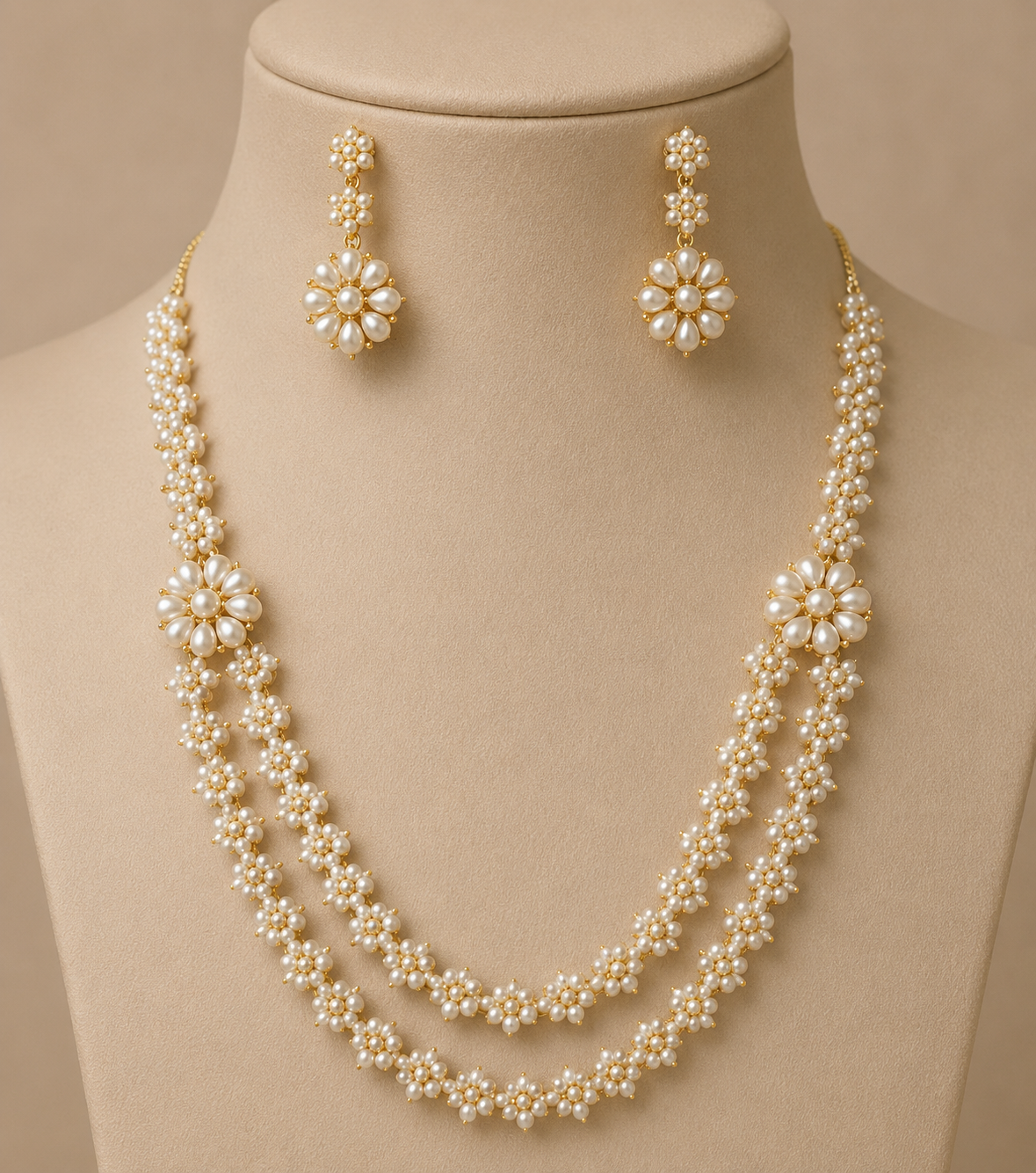 Gold-Plated Two-Layer Pearl Necklace