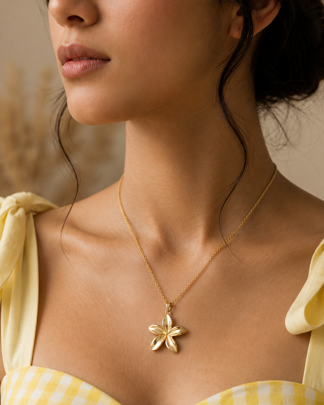 Real Gold Plated Waterproof Stainless Steel Flower Pendant Necklace