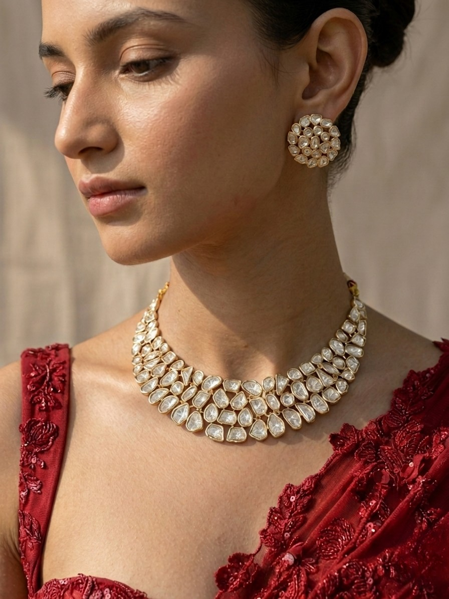 22K Gold Plated Uncut Kundan Choker Set – Royal Bridal Edit