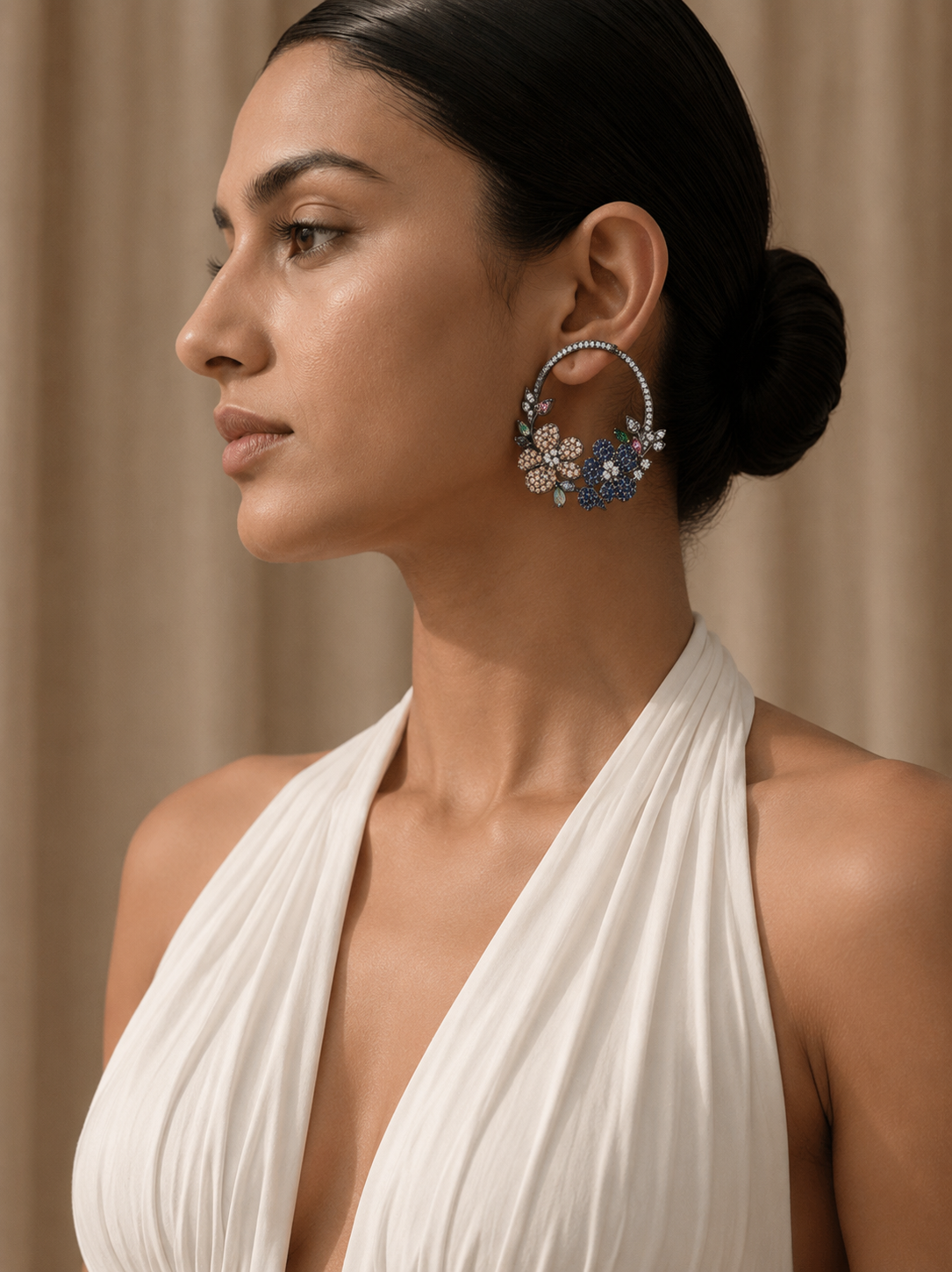 Floral Crystal Hoop Earrings – A Sparkling Fusion of Elegance & Charm