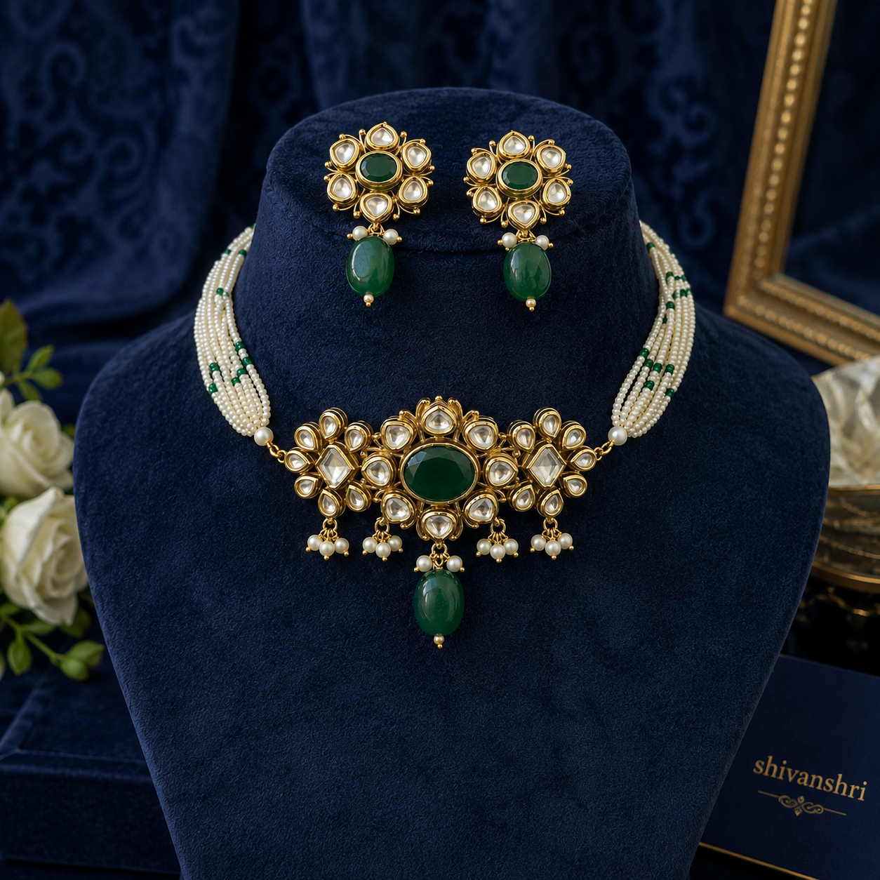 Pearl and Green Stone Choker Set: A Timeless Blend of Grace and Tradition