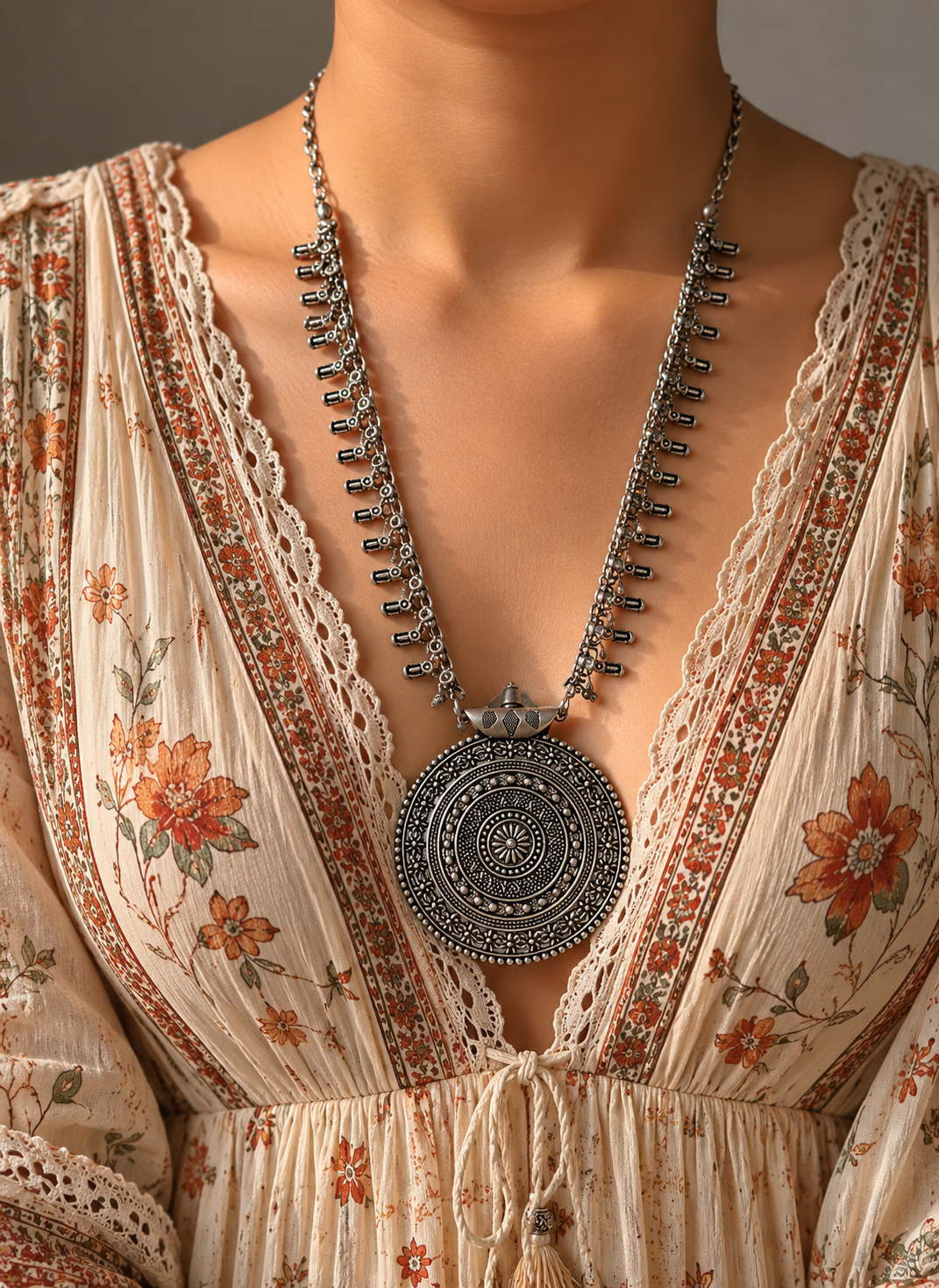 Antique Oxidized Silver Tribal Statement Necklace – A Timeless Ethnic Masterpiece