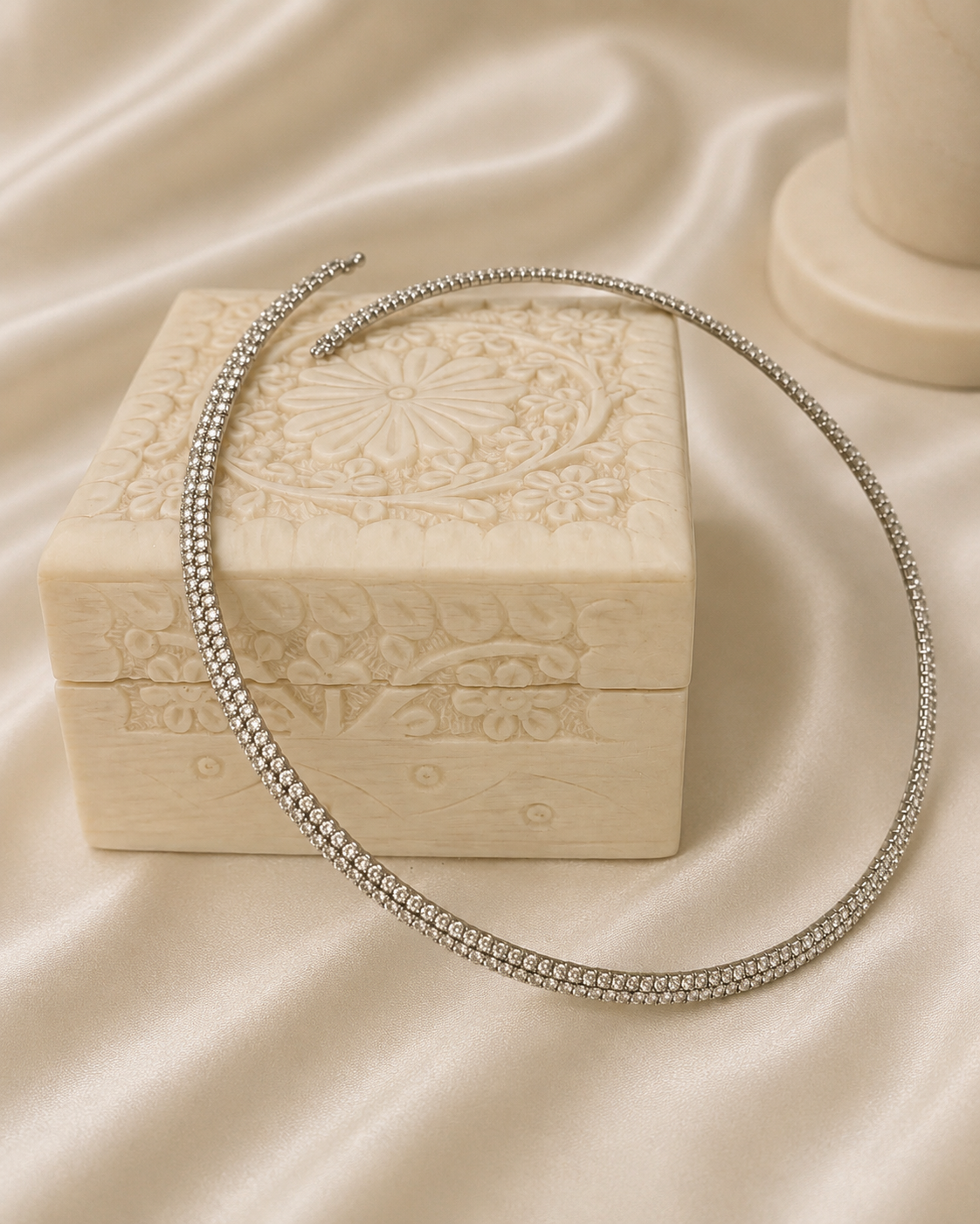 Double String Silver Hasli Necklace with Traditional Engraving