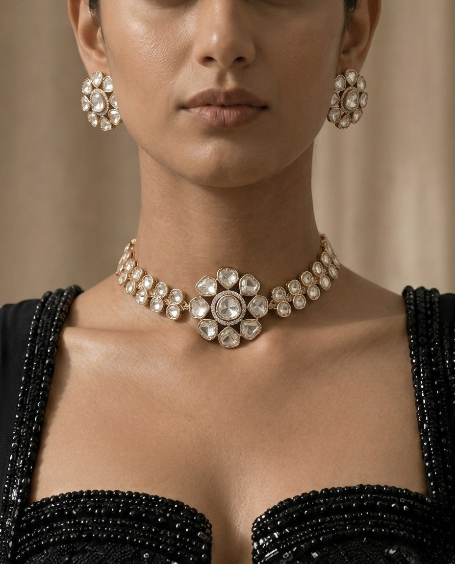 Floral Majesty Gold & Kundan Choker Set – Premium Festive Glam