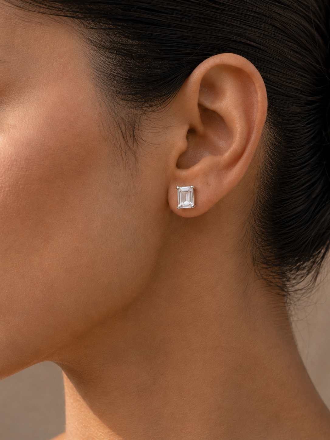 Three-Stone Mixed-Cut Diamond-Style Necklace with Emerald-Cut Stud Earrings | Round, Baguette &amp; Marquise Pendant Set