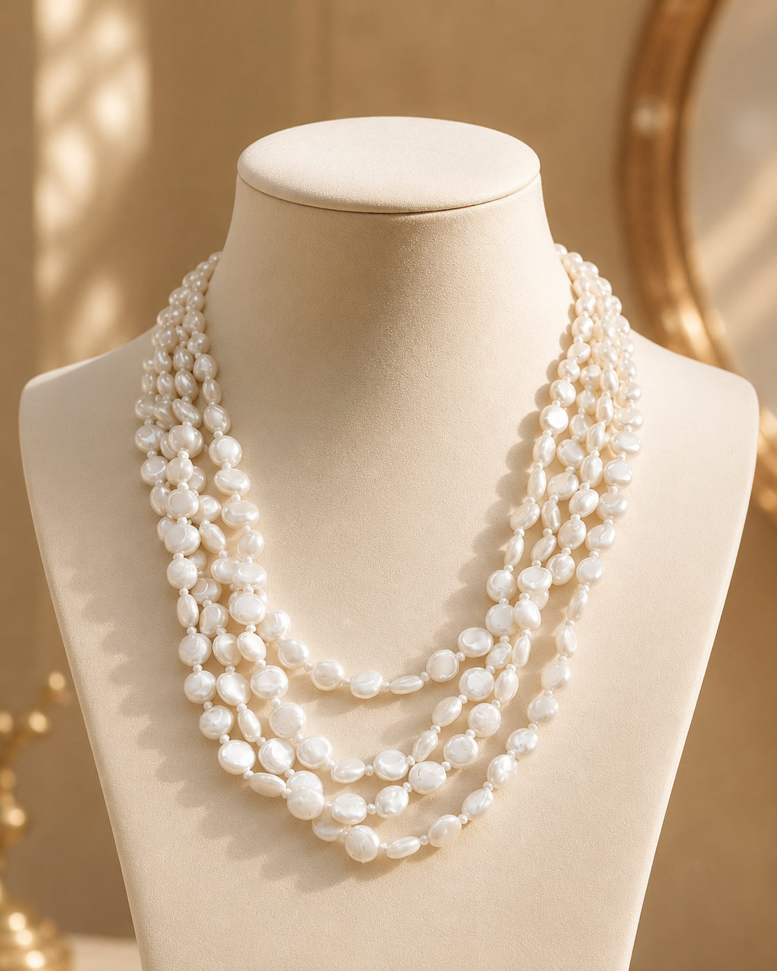 Four Layer Coin Pearl Mala Necklace | Statement Multi-Strand Pearl Necklace for Festive &amp; Ethnic Wear
