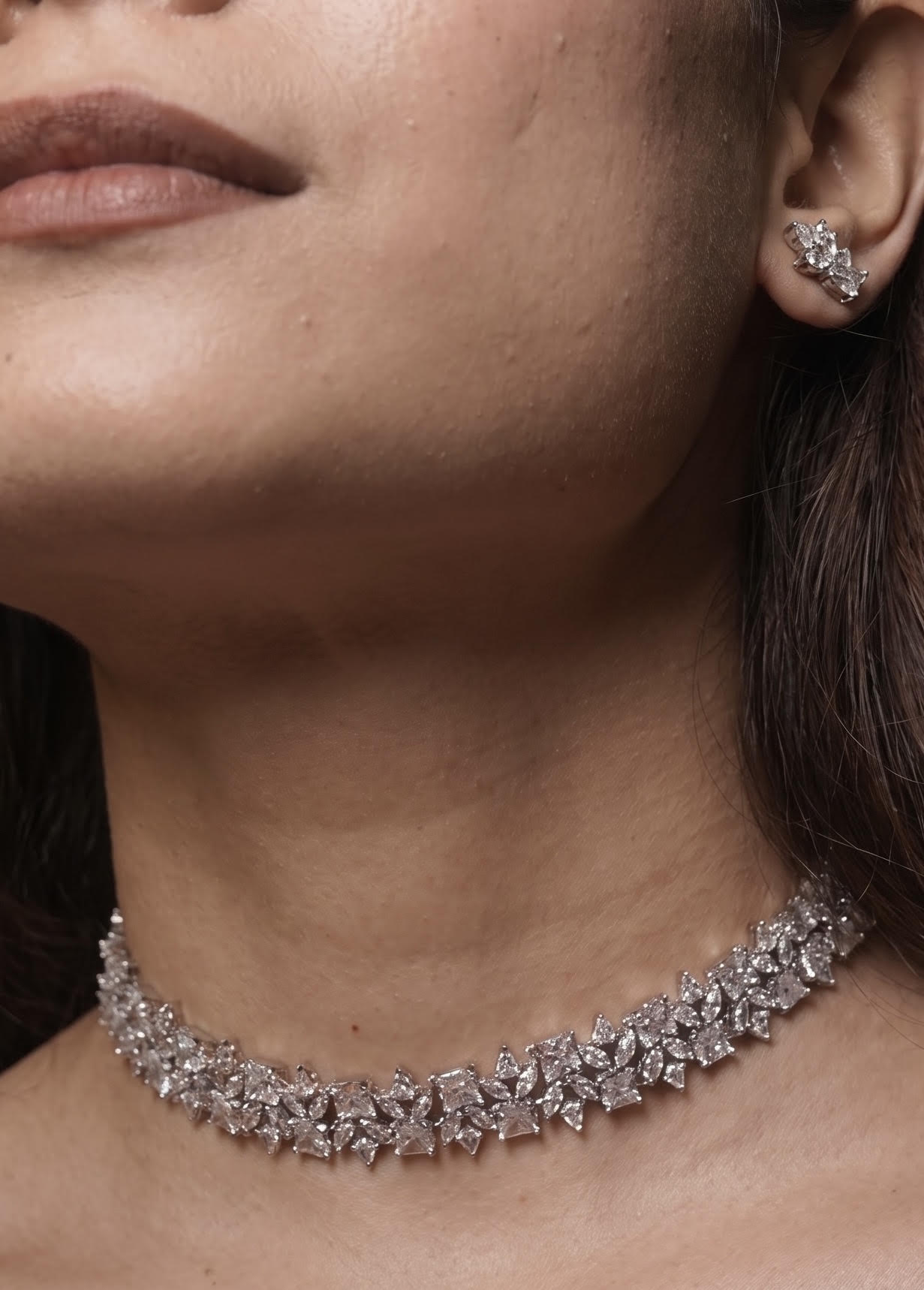 Marquise &amp; Emerald-Cut Diamond Cluster Necklace &amp; Earring Set