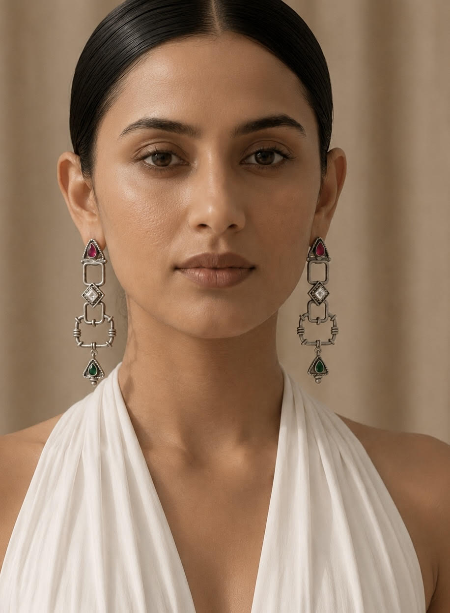 925 Silver Amrapali Tribal Drop Earrings – Heritage Statement Edit