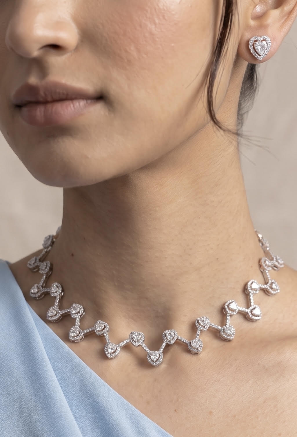 Celeste Heart Diamond Look Necklace Set – Timeless Elegance