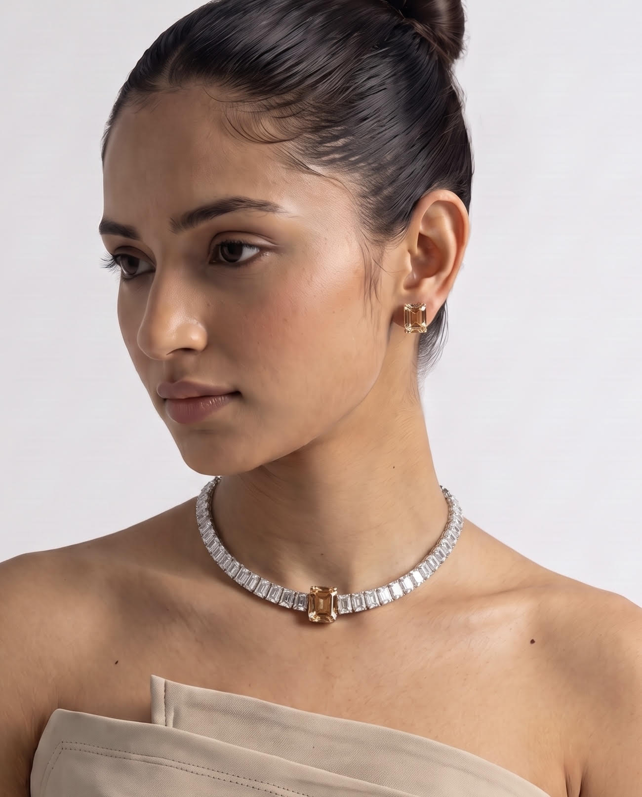 Champagne Baguette Diamond Look Choker Set – Luxe Evening Edit