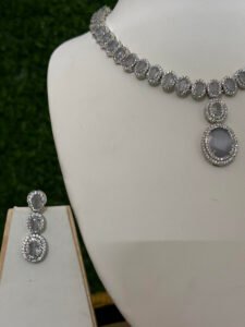 Grey Stone CZ Stone Studded Necklace Set