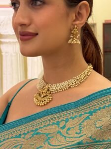 Traditional Temple Necklace Set with Pearls