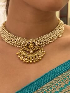 Traditional Temple Necklace Set with Pearls