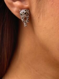 Gold Tiger Head Earrings with Blue Stone - Elegant