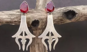 Red Stone Geometric Silver 925 Earrings