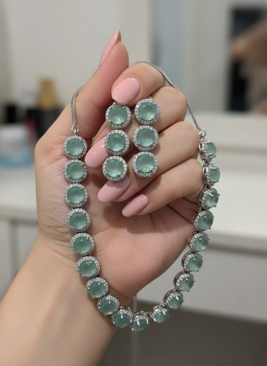 Semi-Precious Stones Necklace with CZ Accents