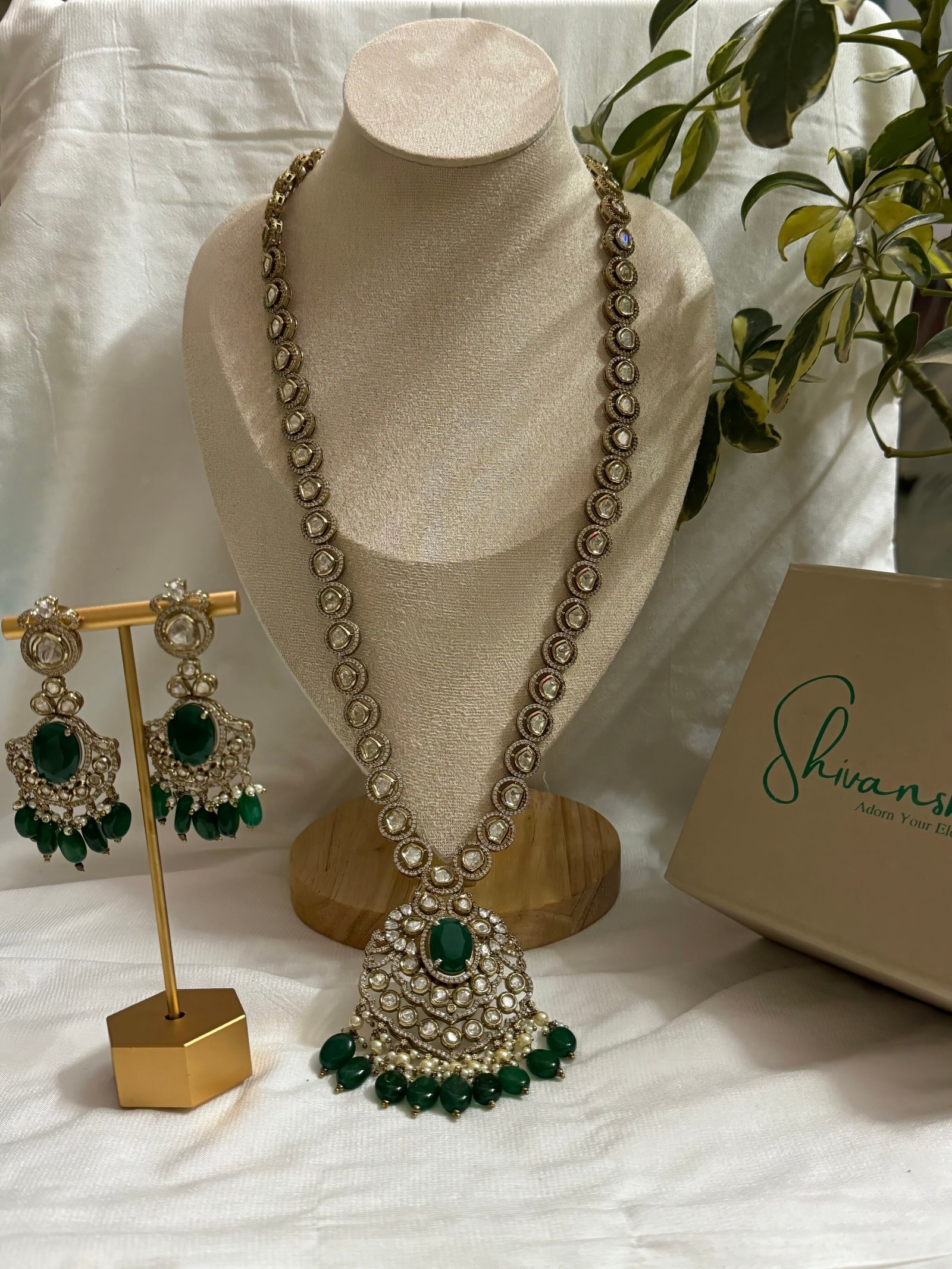 Gold Plated Moissanite Polki Necklace Set