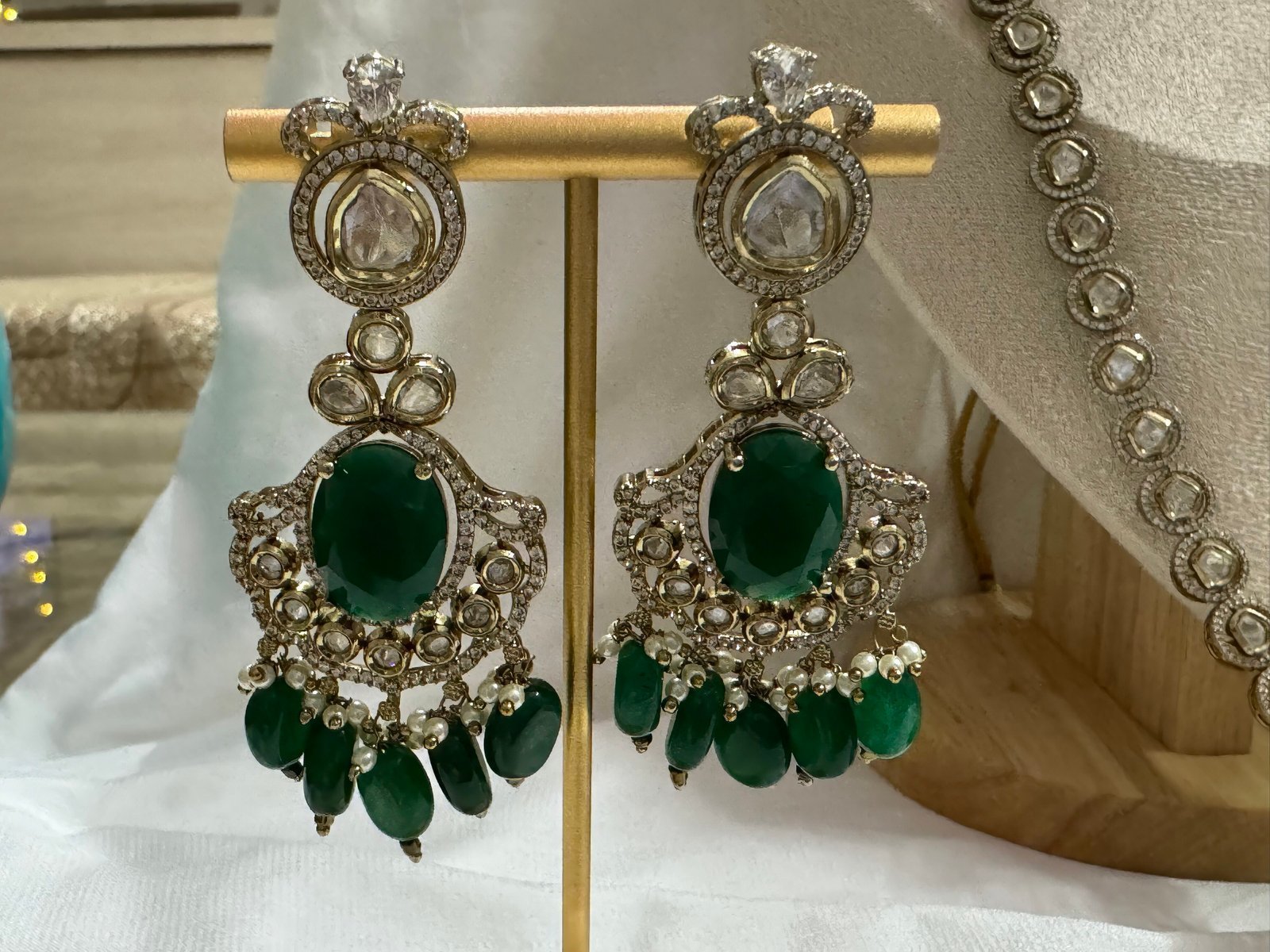 Gold Plated Moissanite Polki Necklace Set