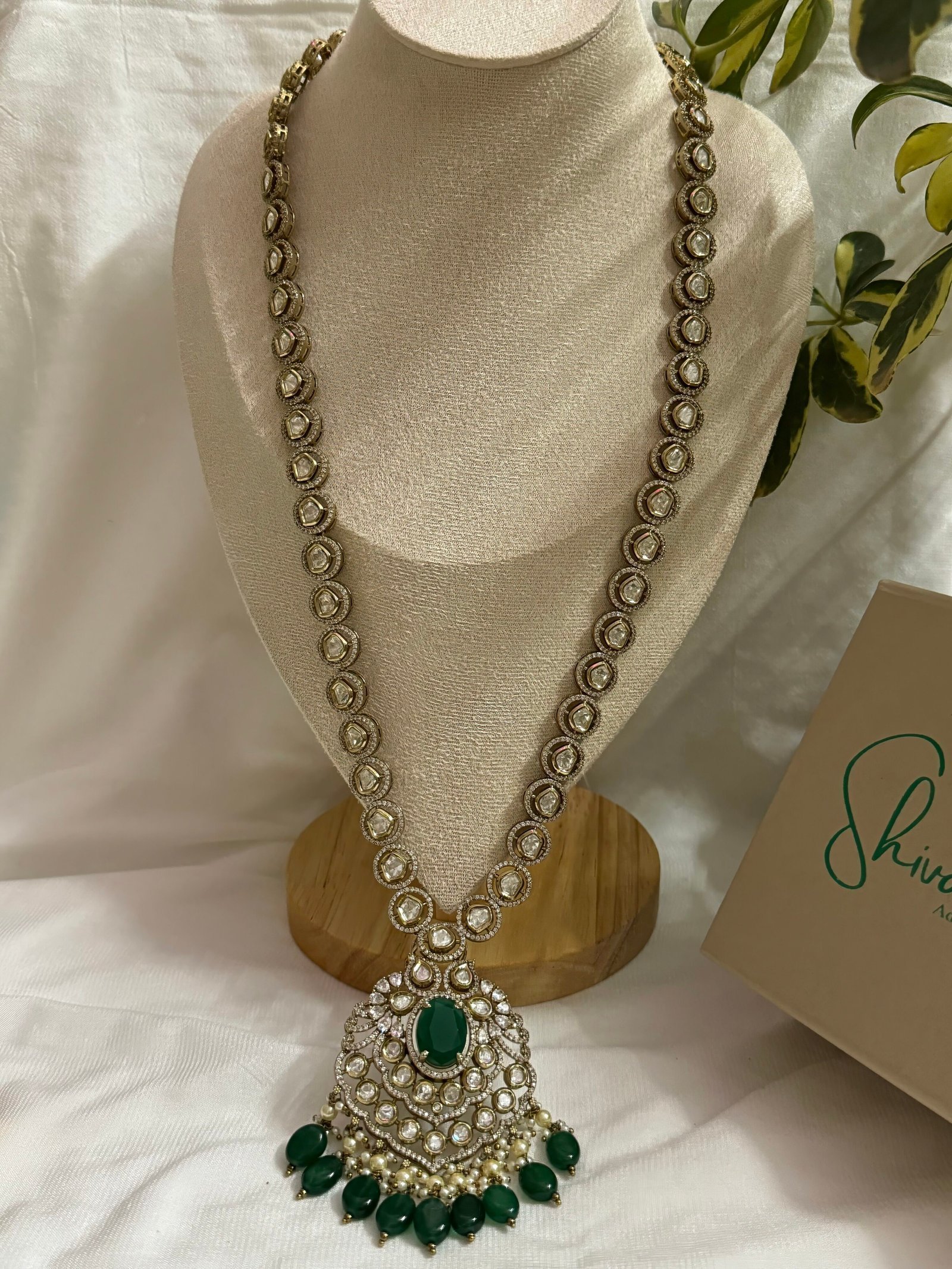 Gold Plated Moissanite Polki Necklace Set