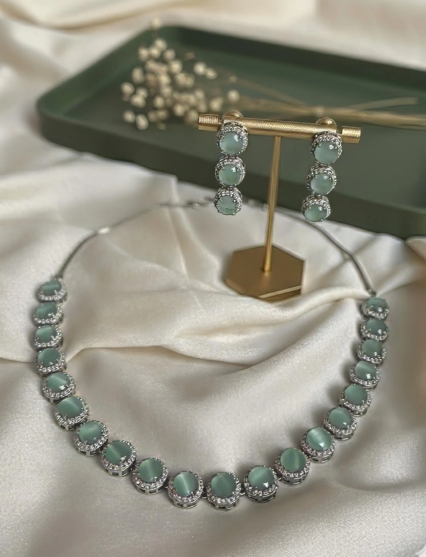 Semi-Precious Stones Necklace with CZ Accents