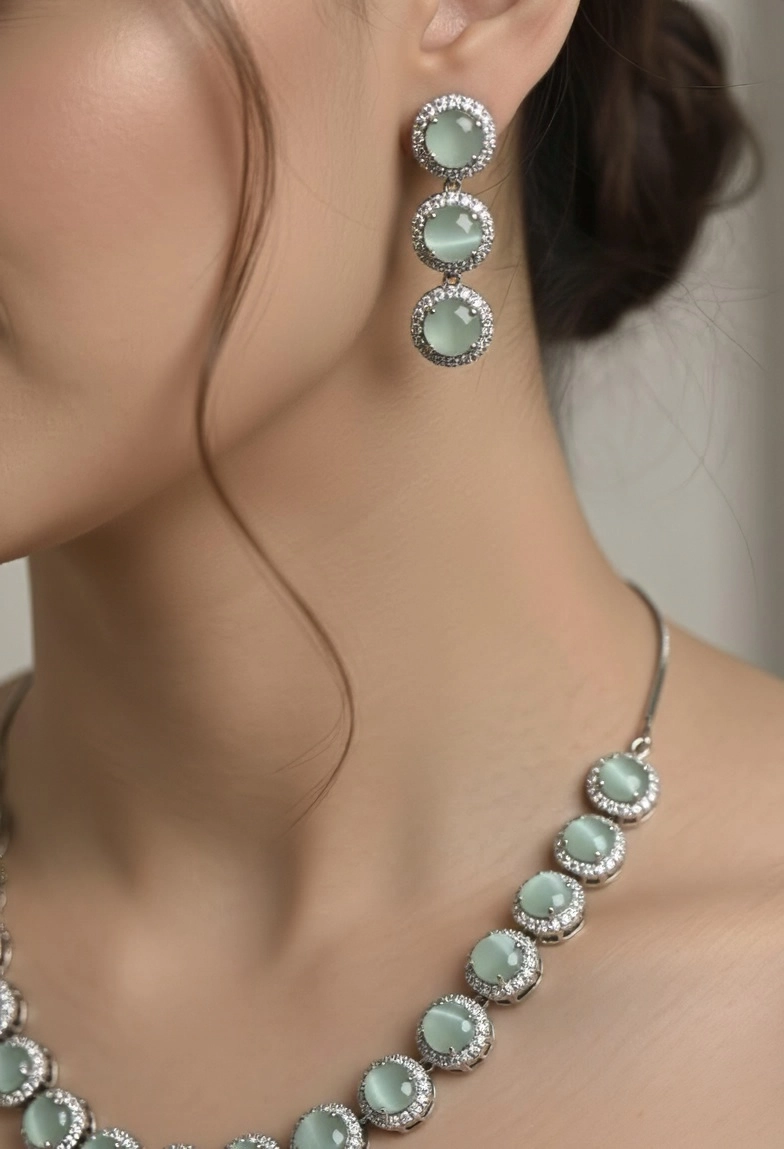 Semi-Precious Stones Necklace with CZ Accents