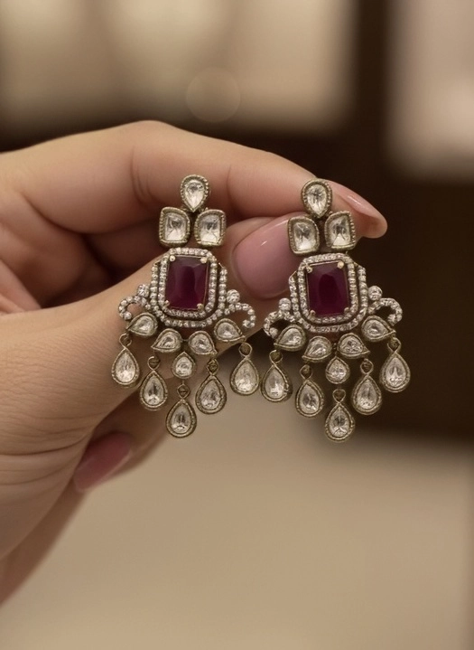 Exquisite Moissanite Polki Necklace Set with Earrings