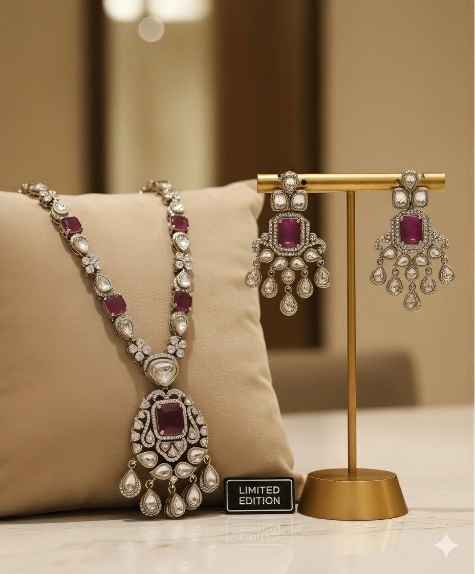 Exquisite Moissanite Polki Necklace Set with Earrings