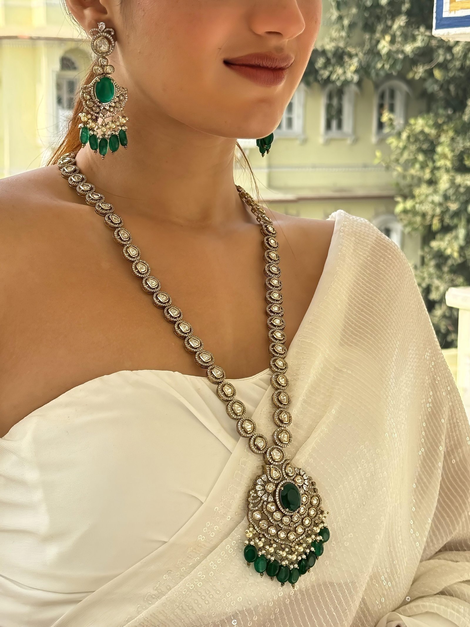 Gold Plated Moissanite Polki Necklace Set