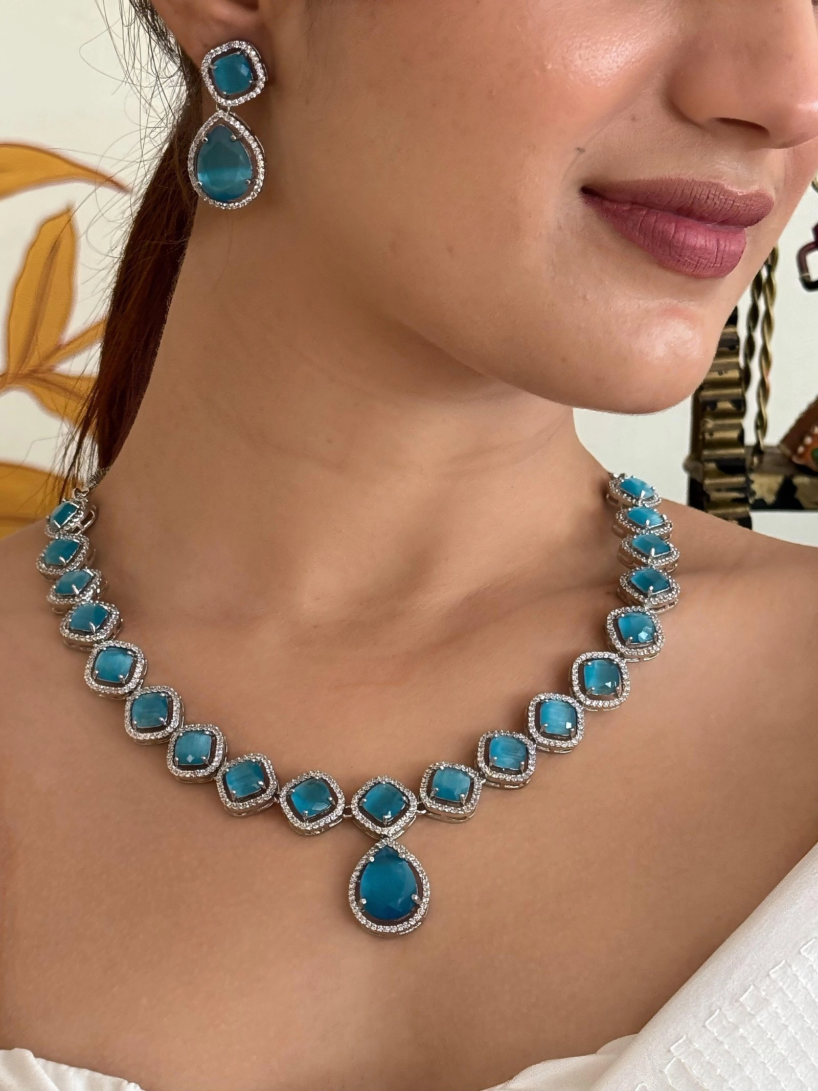 Ocean Bliss - Silver Blue Necklace & Earring Set