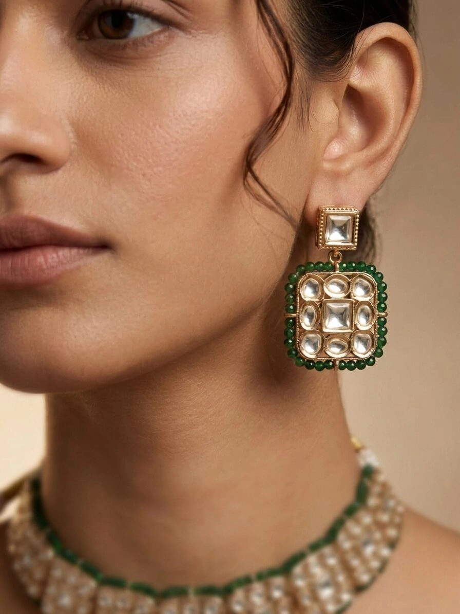 Gold & Kundan Choker Set with Green String Accents