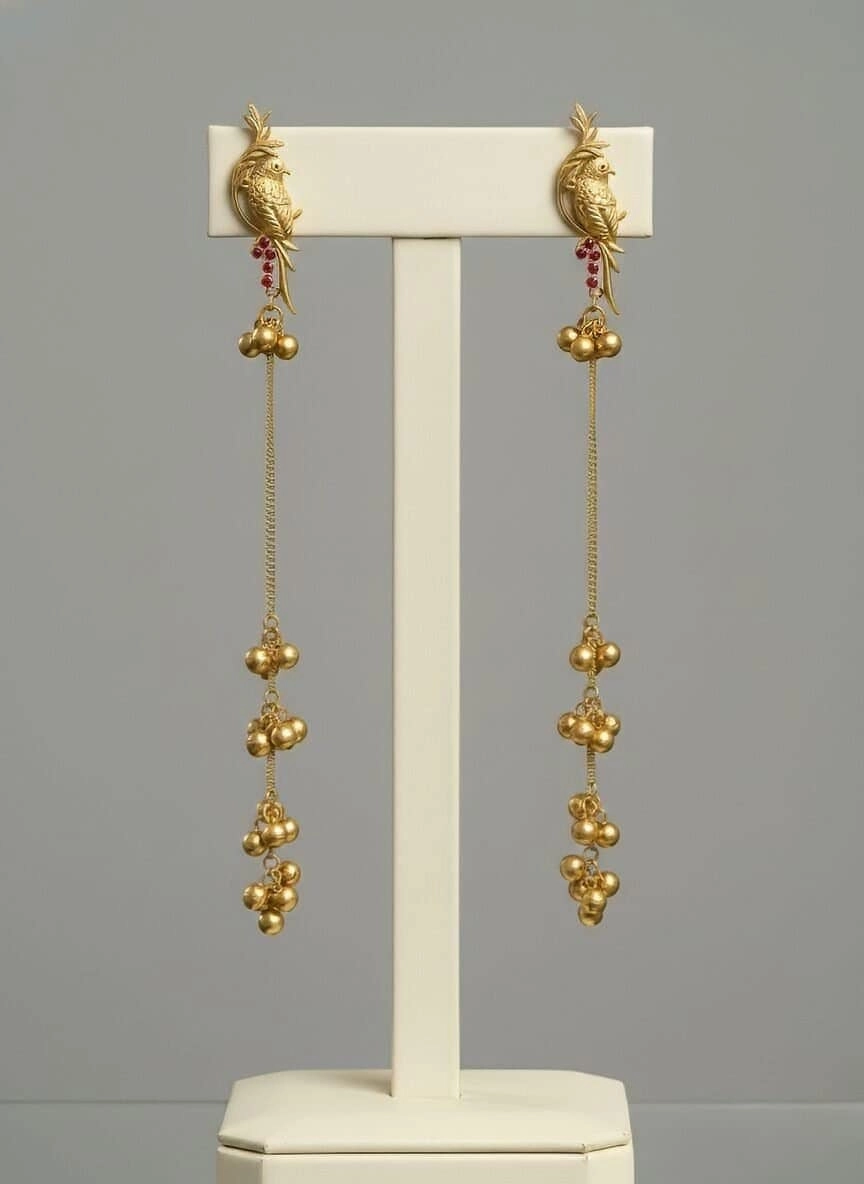 Peacock Elegance Gold Cascade Earrings